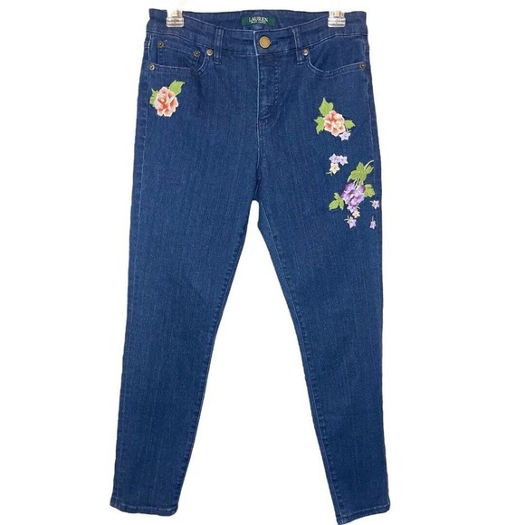 ❌SOLD❌LAUREN‎ RALPH LAUREN Floral Embroidered Skinny Cropped Jeans, 4P - Picture 3 of 12